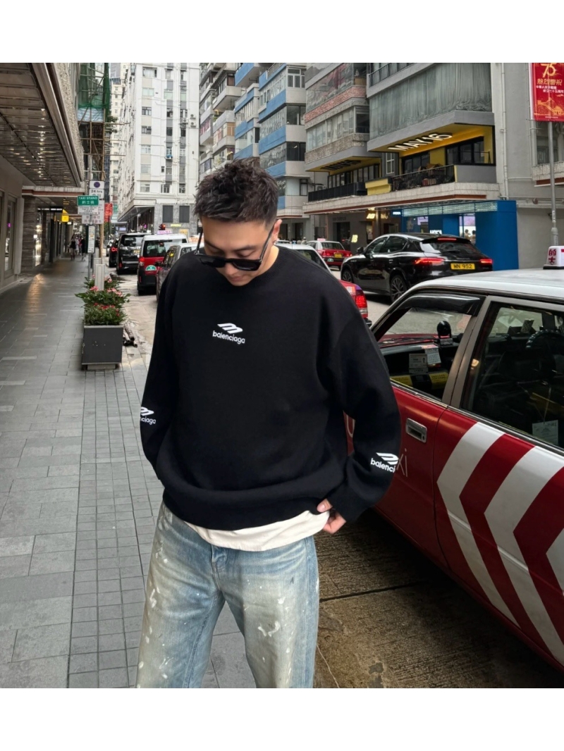 Balenciaga 24FW Unisex Oversized Wool Sweater with Letter Embroidery Black