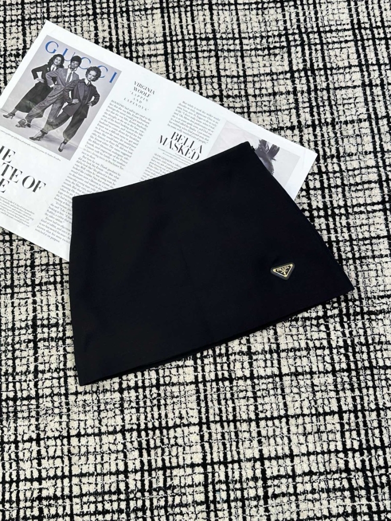 Prada Triangle Logo A-Line Skirt In Wool Silk