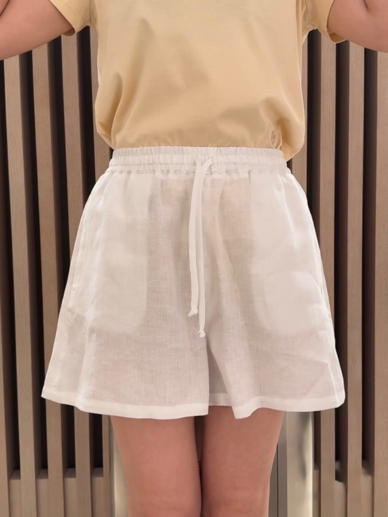 Loro Piana Spring 2025 Linen Elastic Waist Shorts White