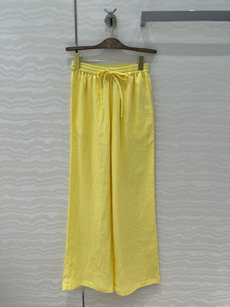Loro Piana Spring 2025 Linen Elastic Waist Straight-Leg Pants yellow