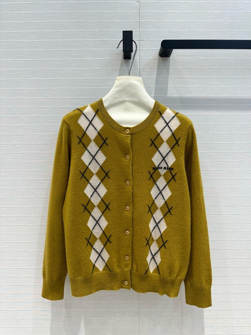 Miu Miu Argyle Cashmere Cardigan olive