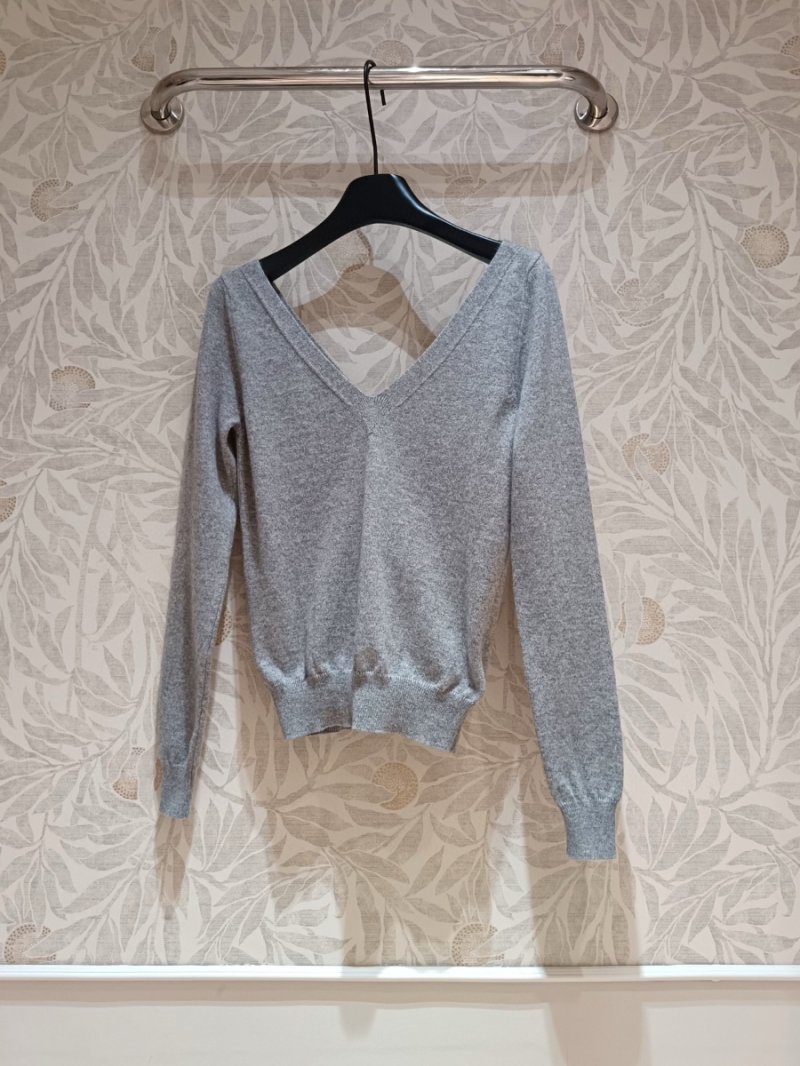 Saint Laurent YSL Elegant Gray Cashmere Knit V-Neck Sweater