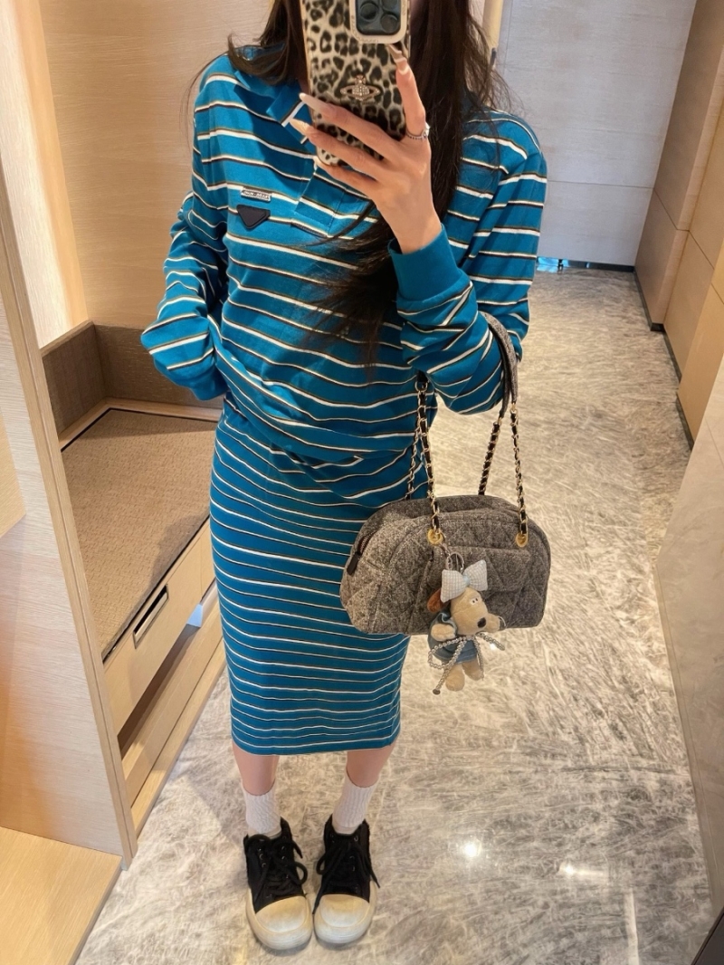 Prada Striped Knit Midi Skirt – Classic Elegance in Vibrant Contrast Blue