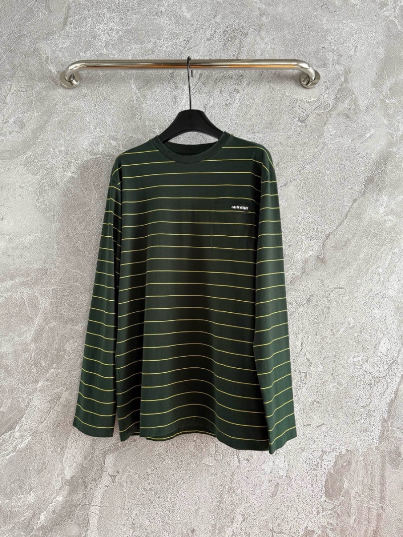 Miu Miu Green Striped Oversized Long-Sleeve Tee – Relaxed and Stylish