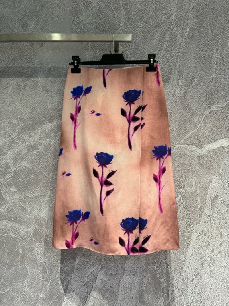 Gucci 2024 Floral Print Crêpe De Chine Silk Skirt