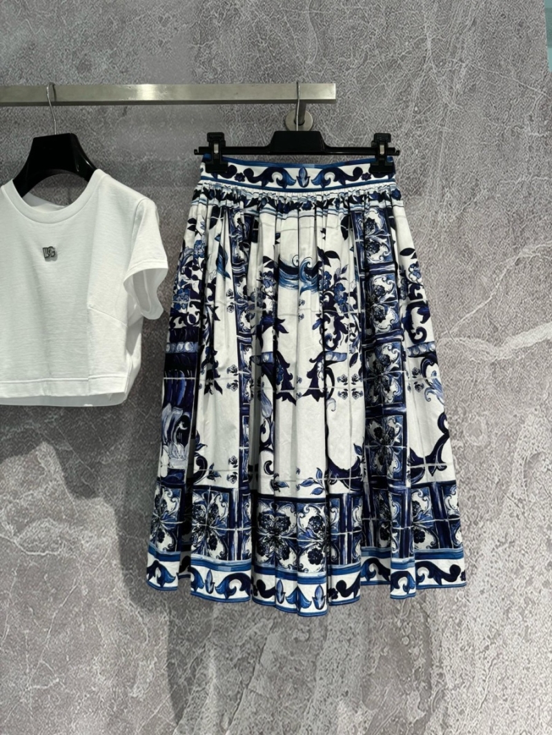 Dolce Gabbana D&G Majolica-print pleated midi skirt