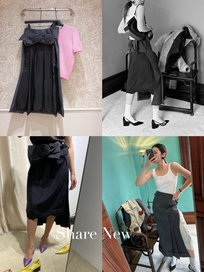 Prada Handcrafted Floral Waist Wool Plaid Skirt Limited Edition