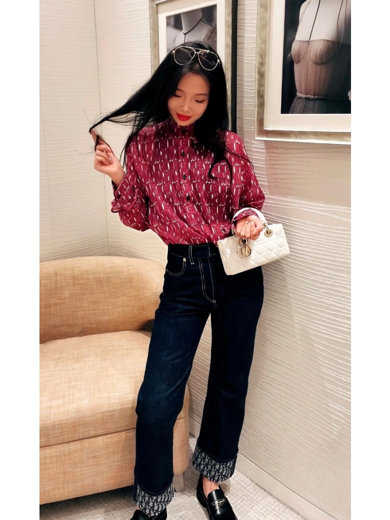 Dior Miss Dior Silk Letter Print Shirt. Deep Fuchsia