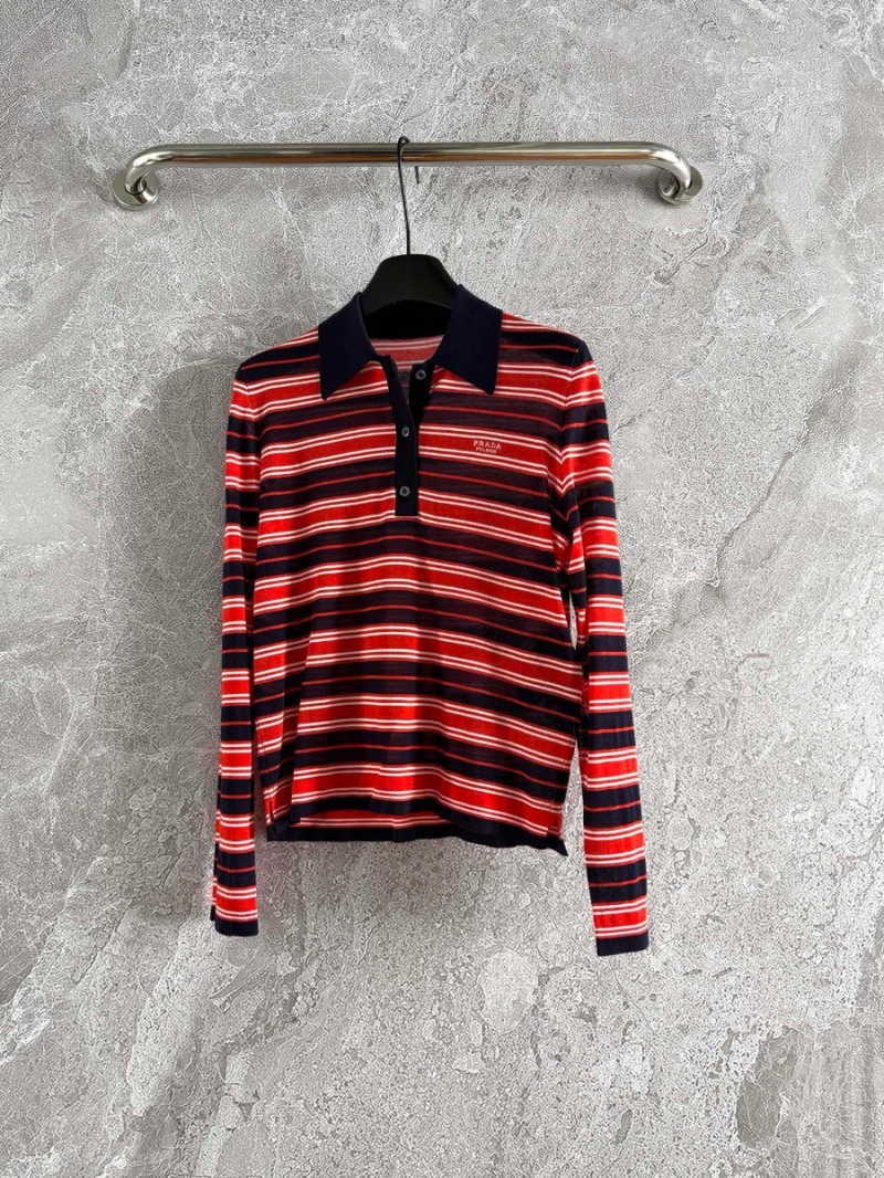 Prada Striped Silk-Blend Polo Shirt – Lightweight Elegance for Early Spring