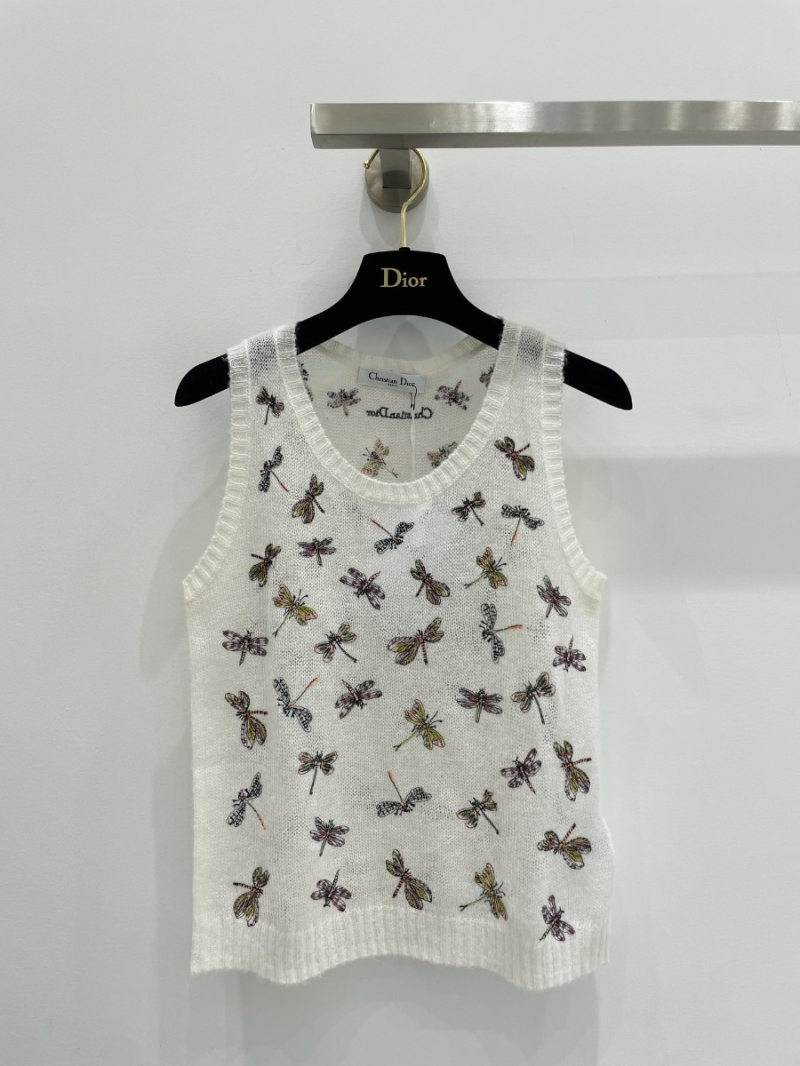 Dior Luxurious Mohair Embroidered Sleeveless Knit Top in White