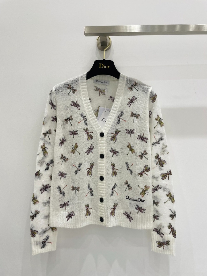 Dior Collection Embroidered Knit Cardigan with Dragonfly Design in White