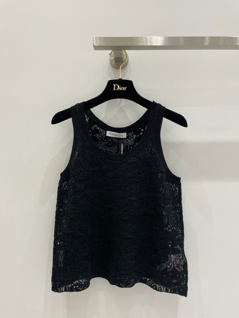 Dior Collection Elegant Lace Floral Knit Tank Top. Black