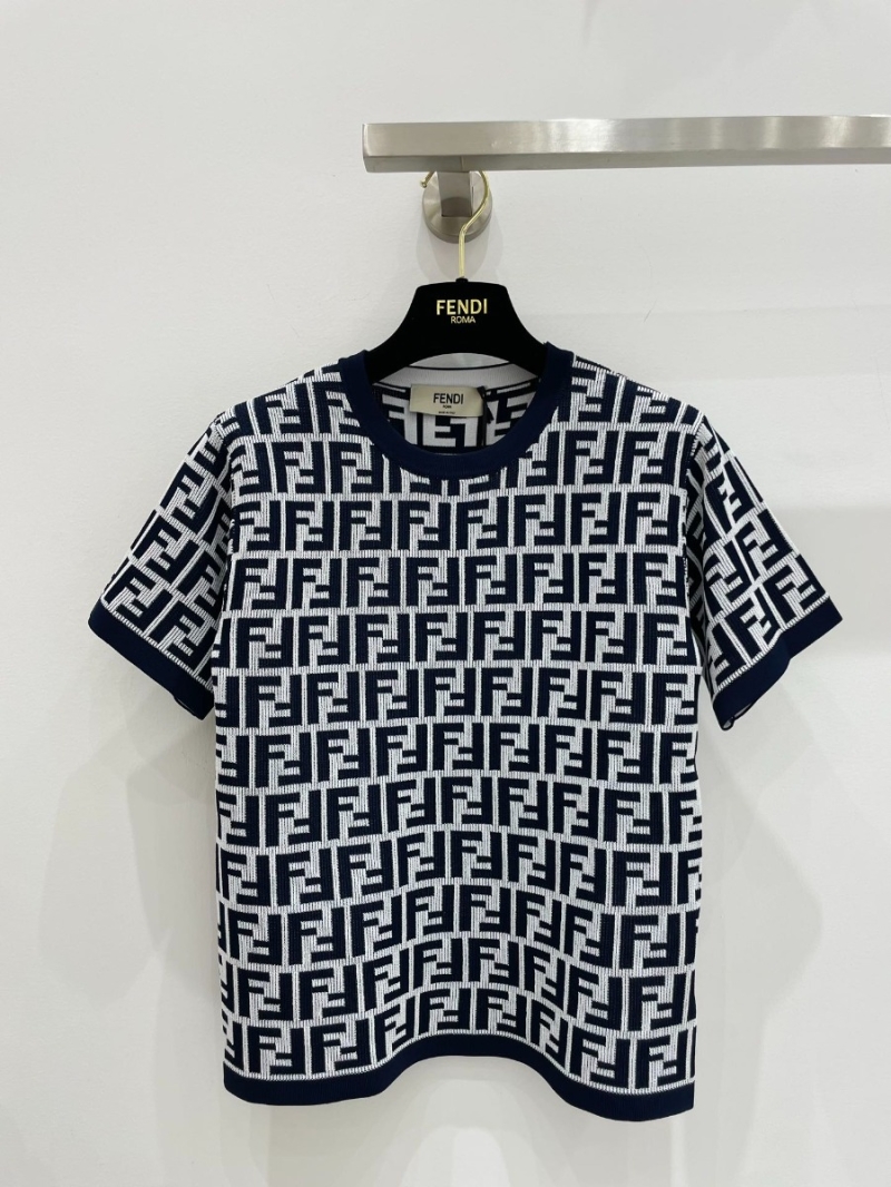 Fendi 24P Capsule Collection Classic Monogram Logo Knitted Short Sleeve in Off-White