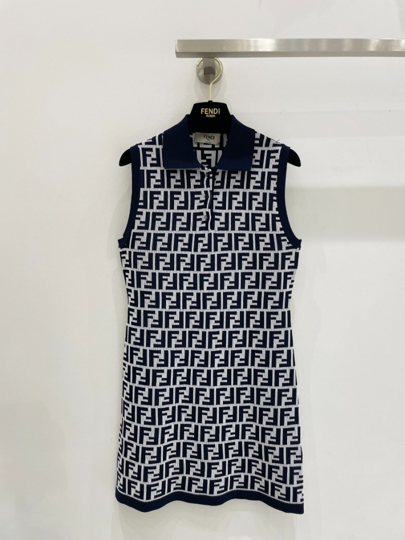 Fendi 24P Capsule Collection Classic Monogram Logo Knitted Vest Dress in Off-White