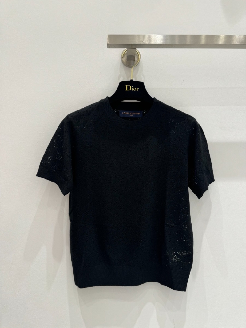 Louis Vuitton Exclusive Spring Summer Hollow-Out Knitted Short Sleeve Top Black