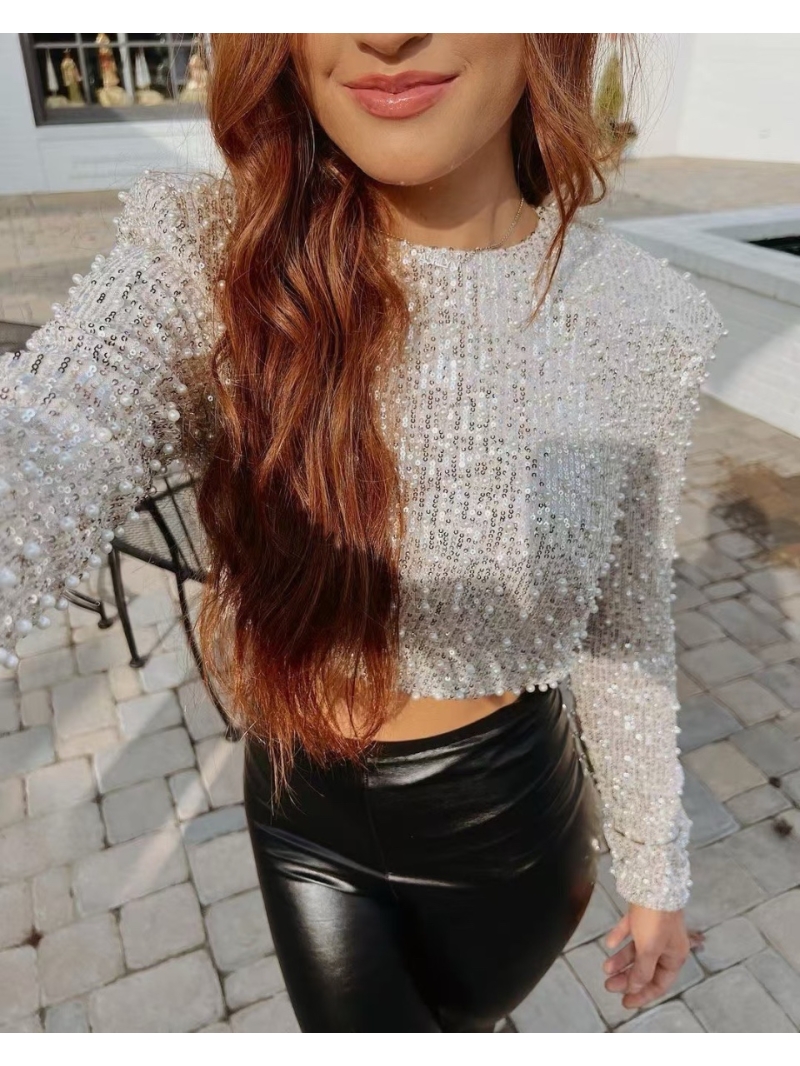 Saint Laurent YSL Sequin and Beaded Cropped Top