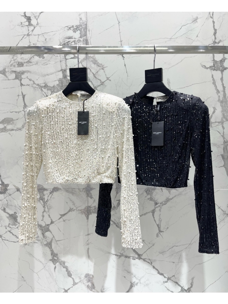 Saint Laurent YSL Sequin and Beaded Cropped Top BLack