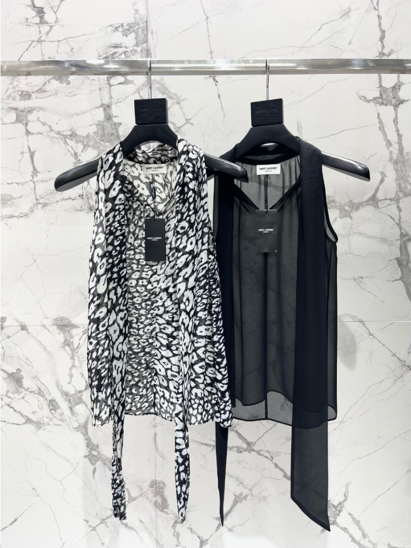 Saint Laurent Halter Tie Chiffon Sleeveless Blouse