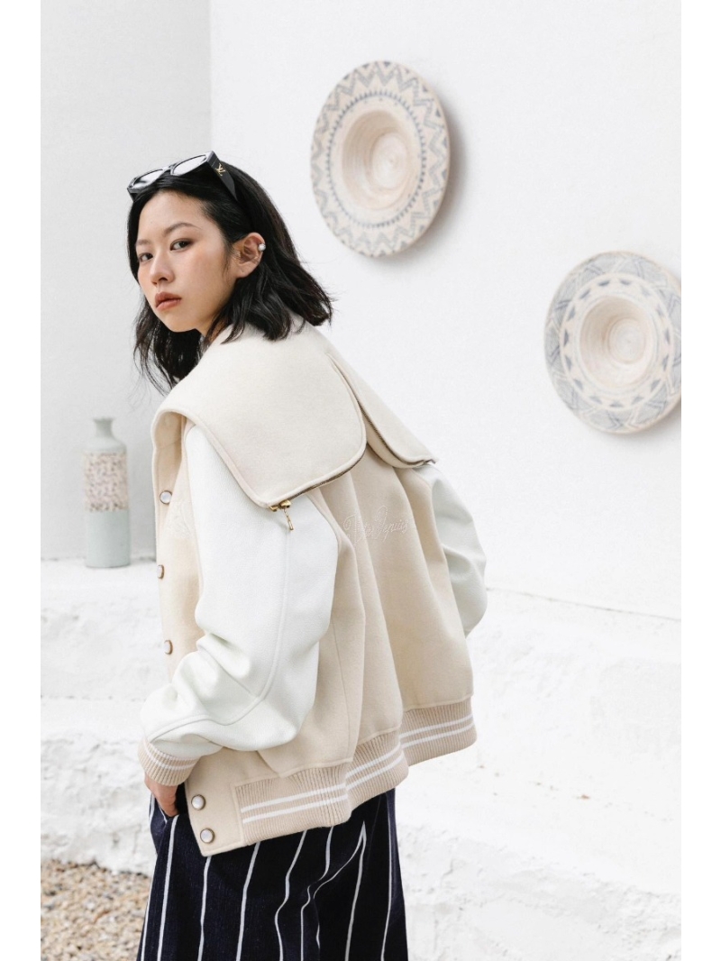 Louis Vuitton LV 24 FW Collection Luxurious Wool & Leather Baseball Jacket