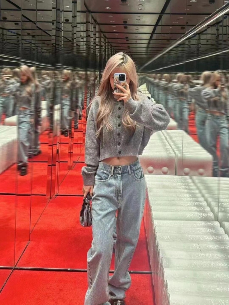 Alexander Wang 24 FW Embossed Logo Wool Blend Cardigan - Grey