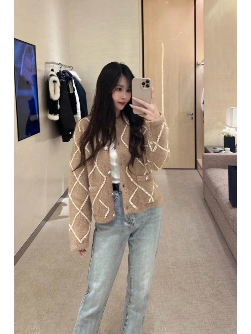 Chanel 24N COCO NEIGE Diamond Knit Cashmere Wool Cardigan