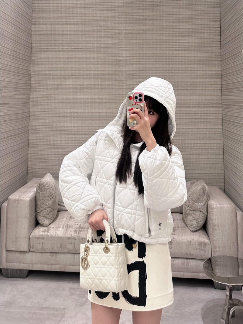 Dior 2024FW Quilted White Hooded Puffer Jacket