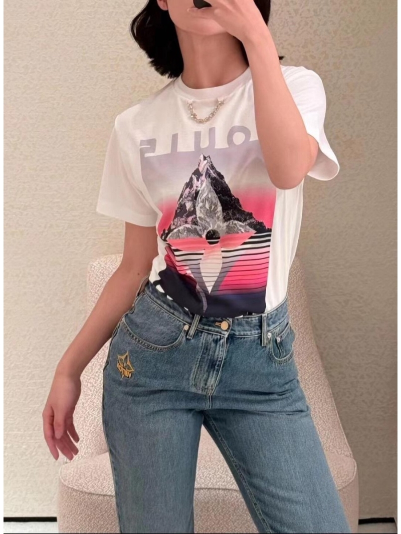 Louis Vuitton LV 24FW Ski Collection Retro Printed Cotton T-Shirt (White)