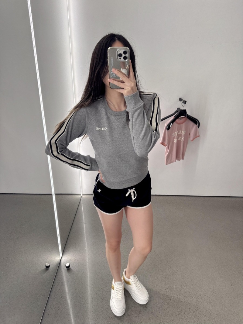 Celine 24FW Minimalist Embroidered Stripe Sweatshirt - Grey & White