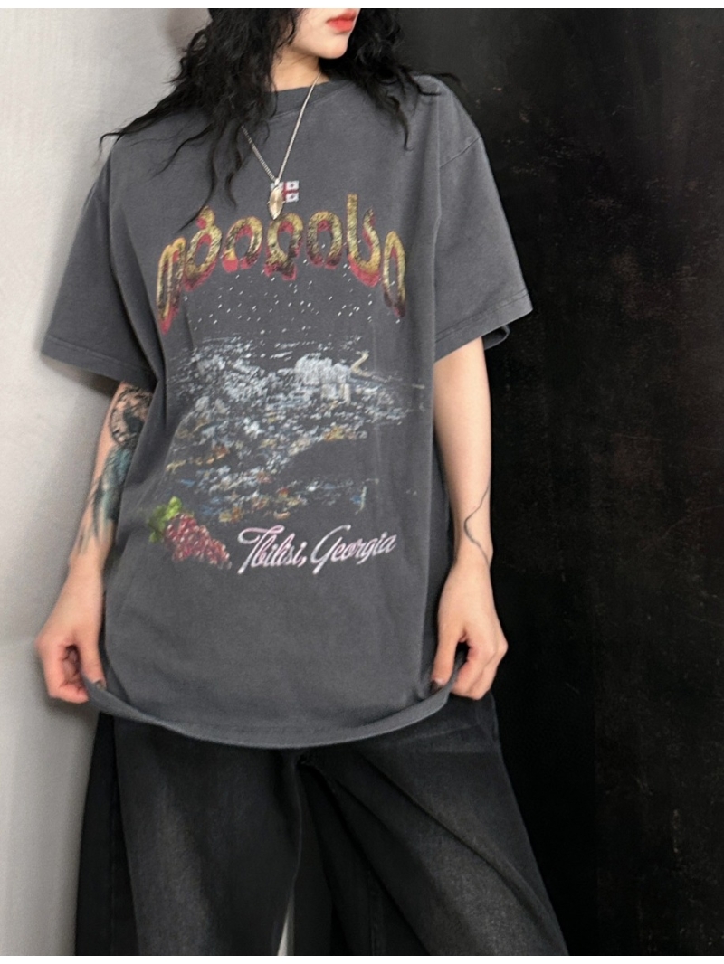Balenciaga 25SS Early Spring Collection Vintage Tbilisi Print Oversized T-Shirt – Washed Grey