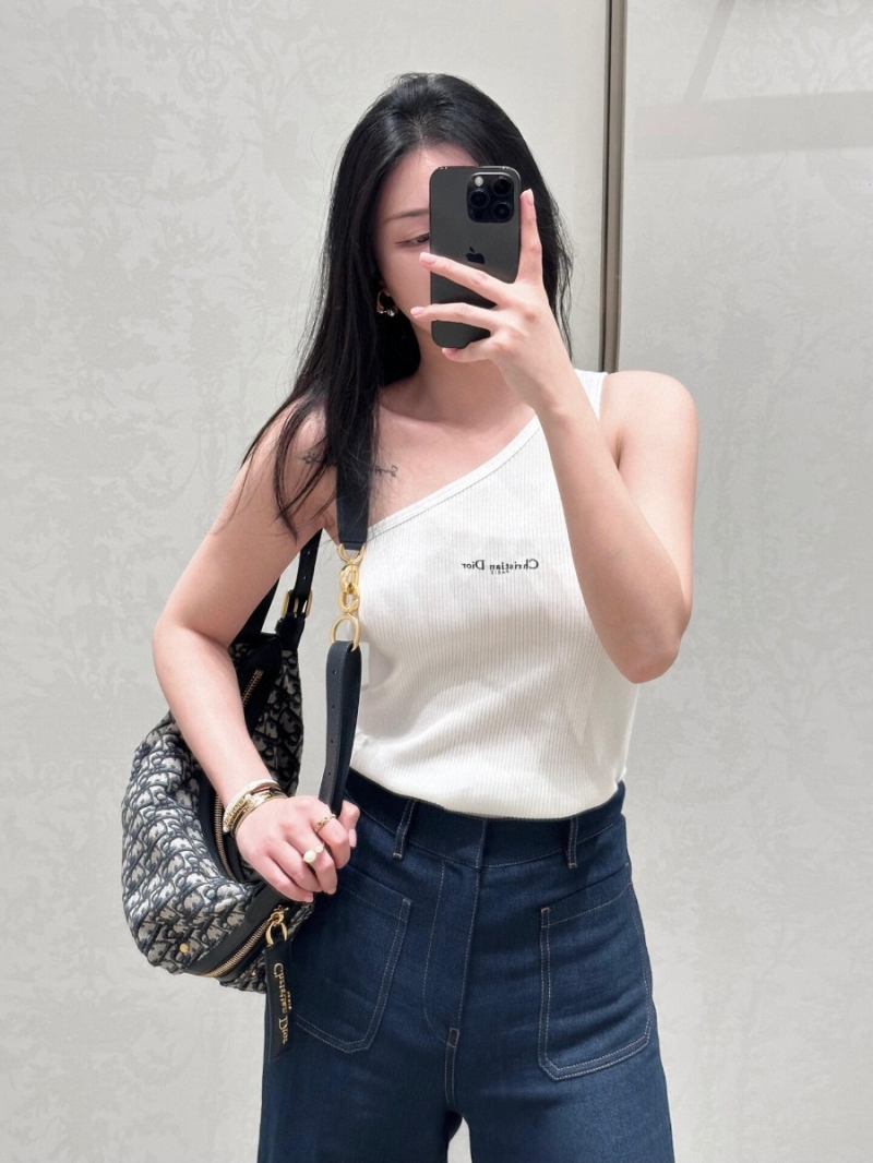 Dior 25SS Early Spring Stylish Embroidered Tank Top Classic White