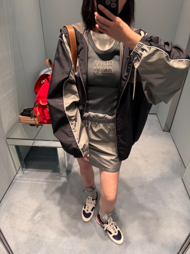 Miu Miu 25SS Spring Summer Chic Logo Mini Skirt Solid Gray