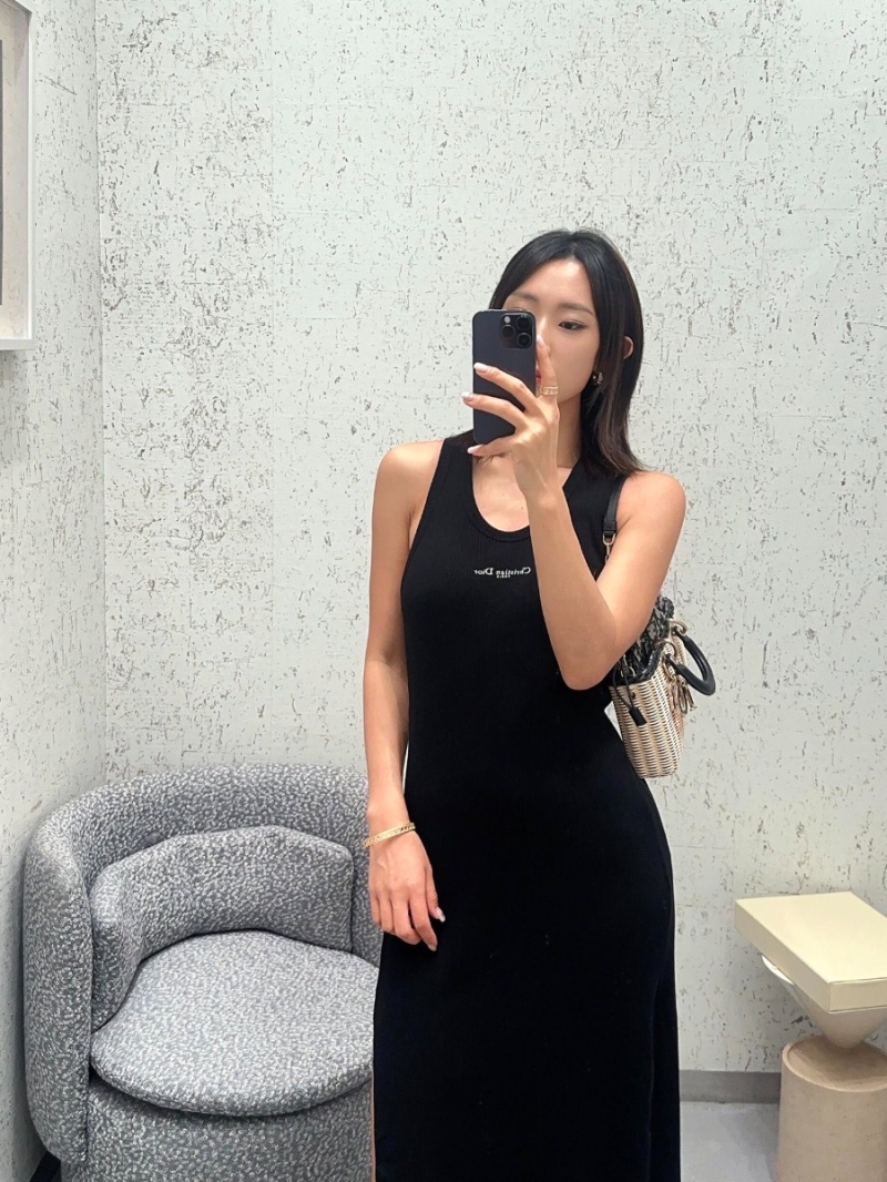 Dior 25SS Spring Summer Elegant Embroidered Midi Dress Black
