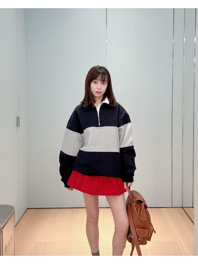 Miu Miu 25SS Early Spring Oversized Colorblock Sweatshirt Navy and Grey