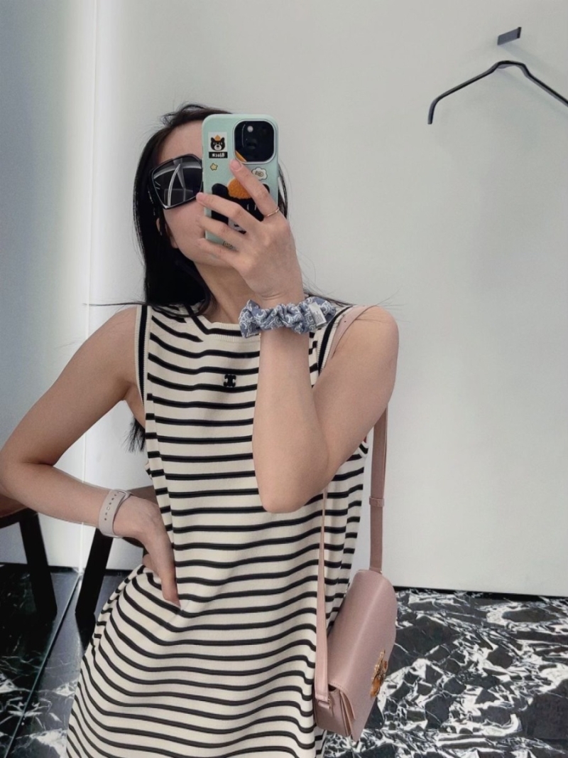 Celine 25Ss Spring/Summer Chic Striped Wool Tank Dress