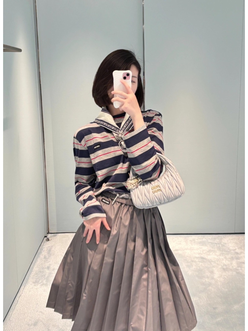 Miu Miu 25SS Spring/Summer Relaxed Striped Long-Sleeve T-Shirt Blue and Grey Stripes