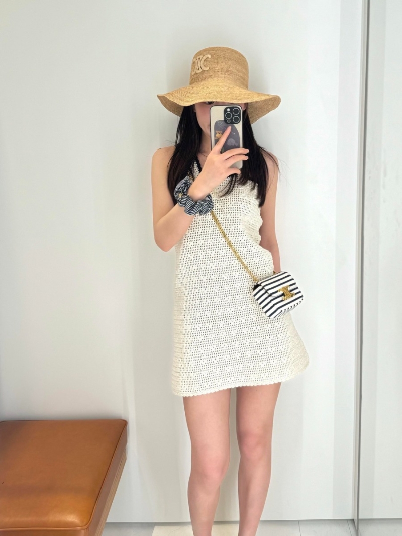 Celine 25SS Elegant Crochet Slip Dress Ivory