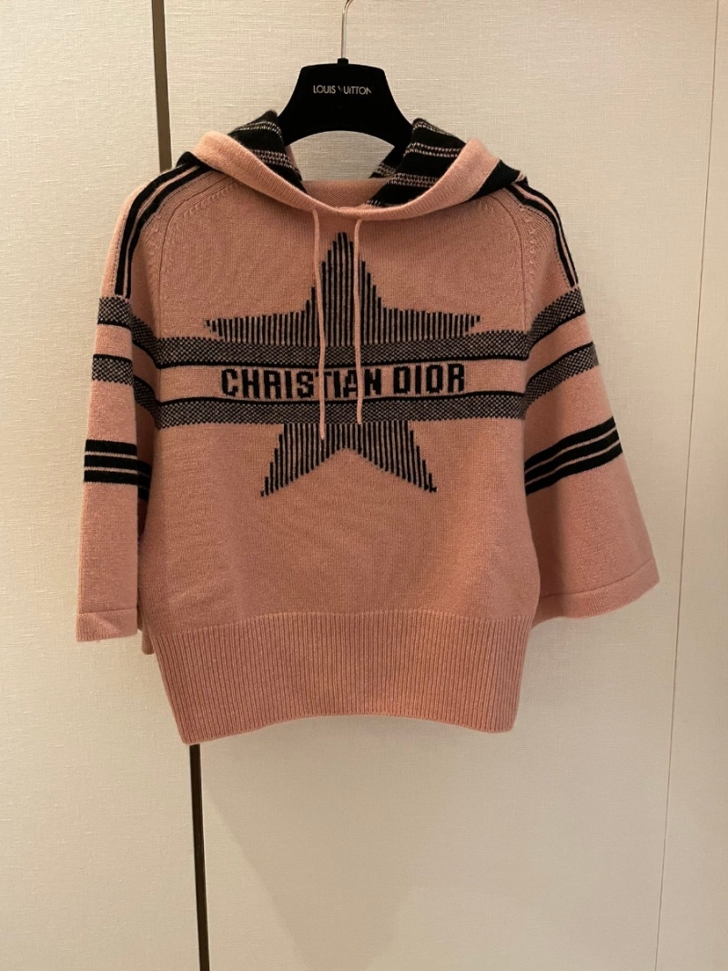 Dior Alpine Ski Collection Star Embellished Cashmere Blend Hoodie - Dusty Pink With Black Striped Design