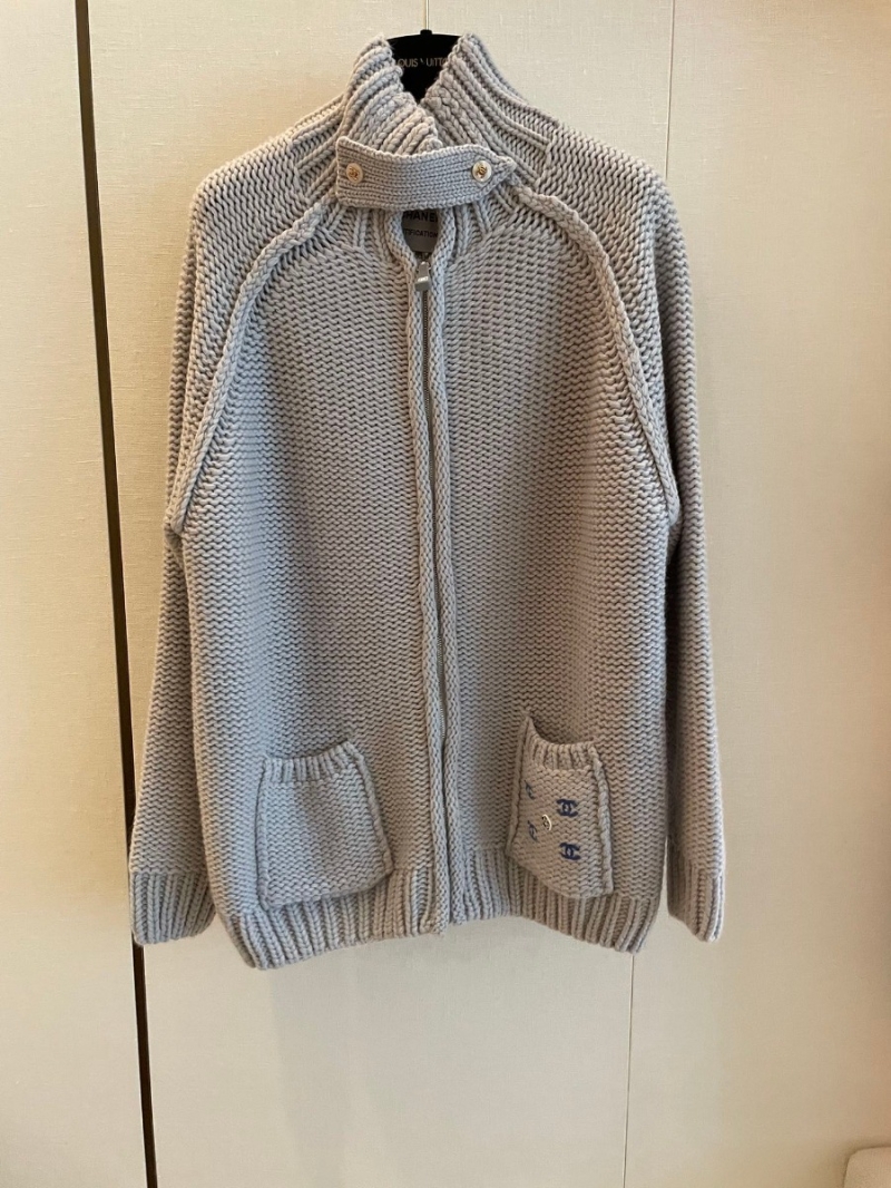 Chanel Identification Elegant High-Neck Zipper Wool Sweater - Misty Blue