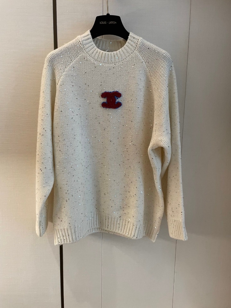 Chanel CC Embellished Wool Sweater with Sequins in Ivory