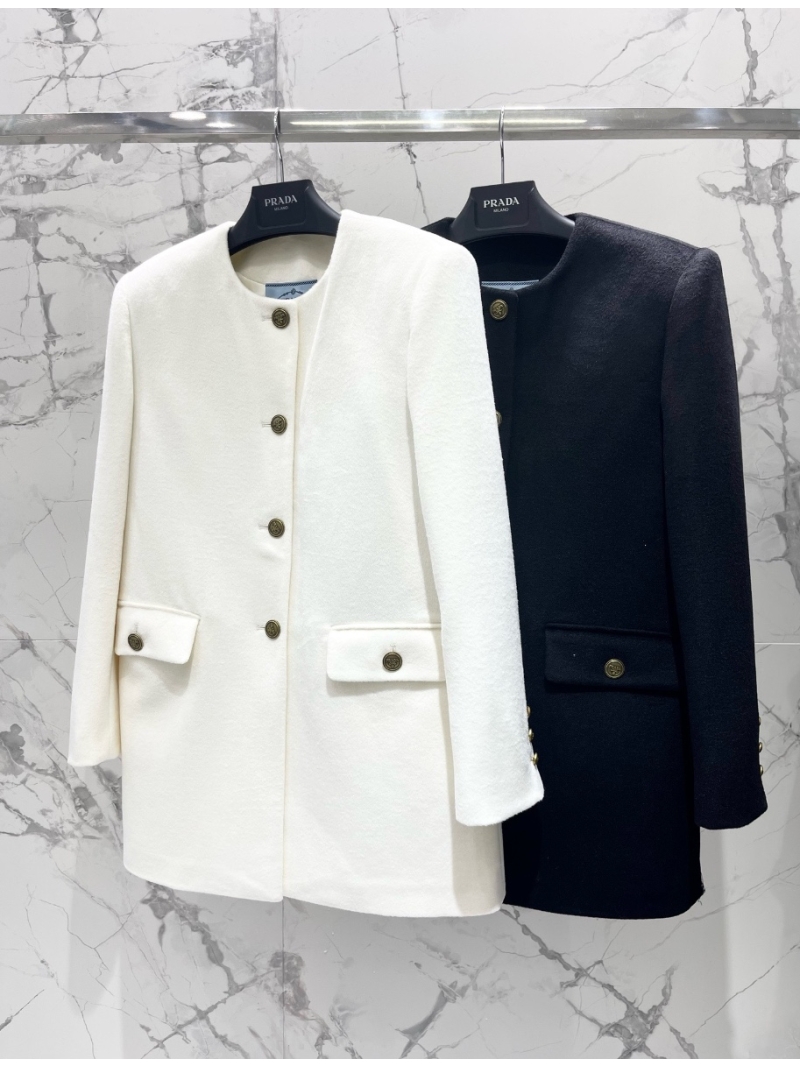 Prada Mid-Length Wool Coat with Vintage Copper Buttons White