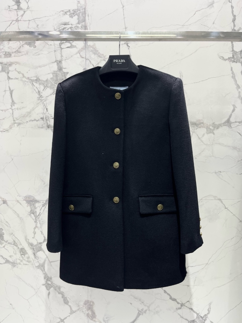 Prada Mid-Length Wool Coat with Vintage Copper Buttons Black