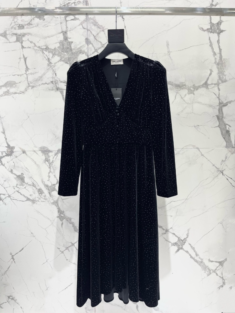 Saint Laurent Velvet V-Neck Polka Dot Gown - Haute Couture Collection