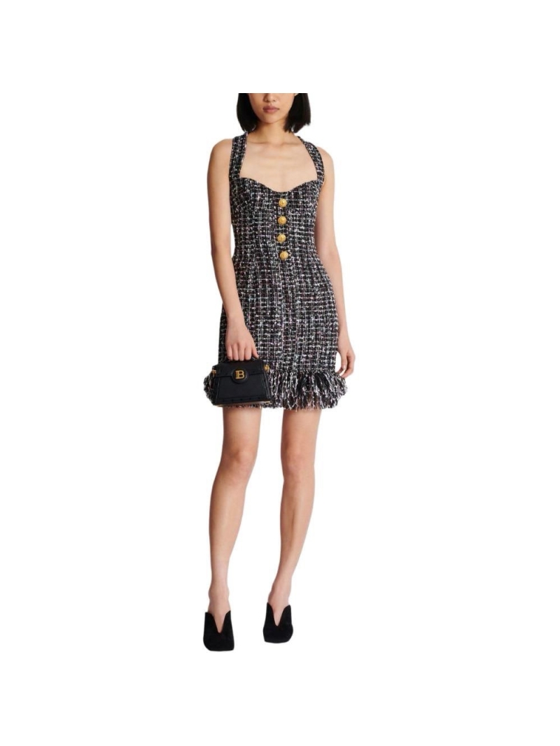Balmain Tweed Pearl-Embellished Dress