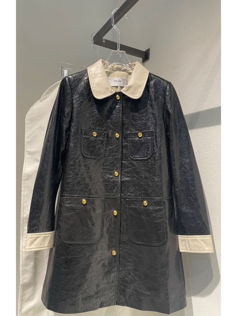 Celine 2024 Fall/Winter Leather Jacket with Gold Buttons