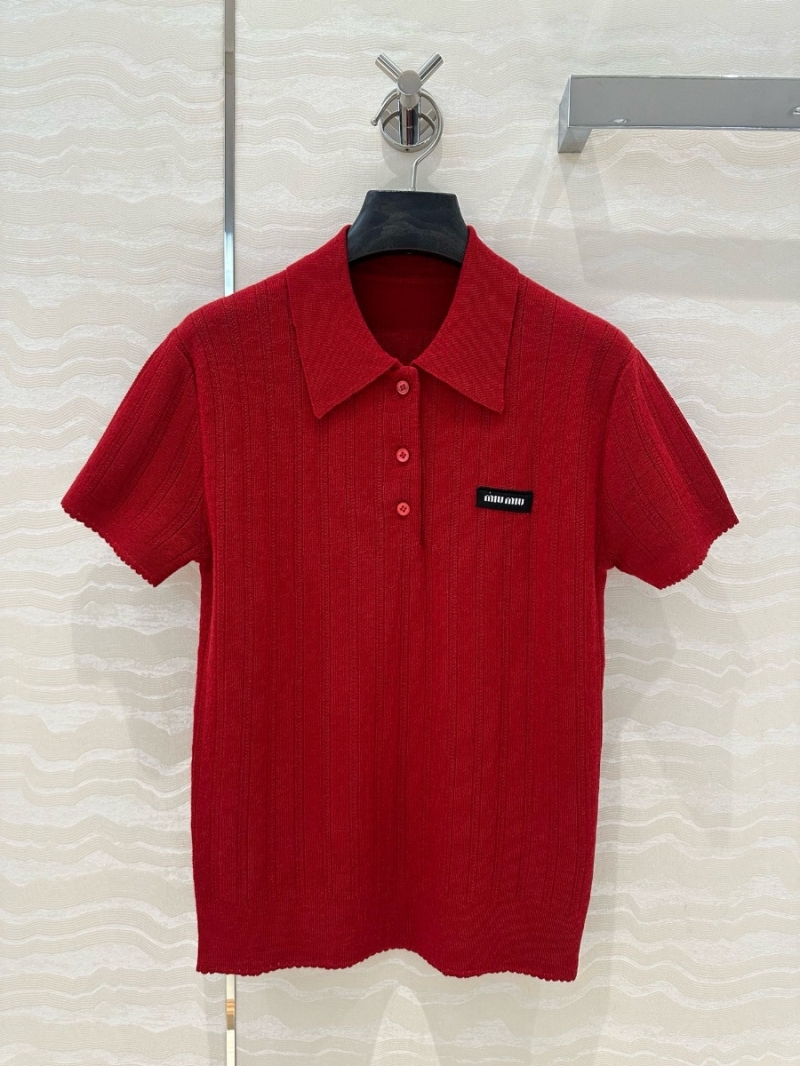 Miu Miu Polo Knit Short-Sleeve Cashmere Silk Sweater – Sweet and Slimming Elegance