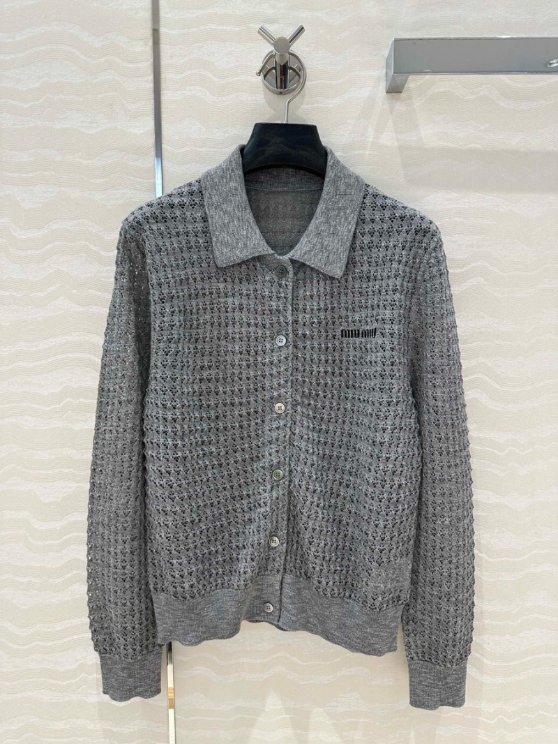 Miu Miu 2025 New Openwork Polo Cardigan Grey – Sweet and Sophisticated Elegance