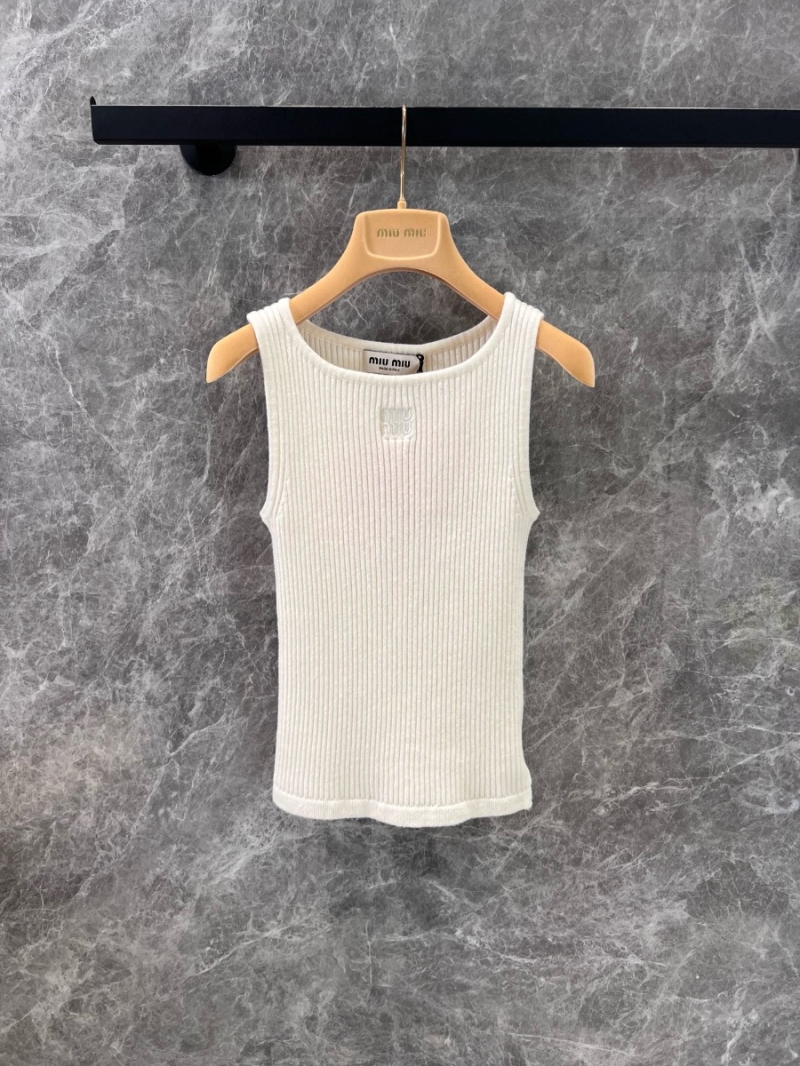 MiuMiu 25SS Spring Knit Tank Top with Embroidered Letter Detail