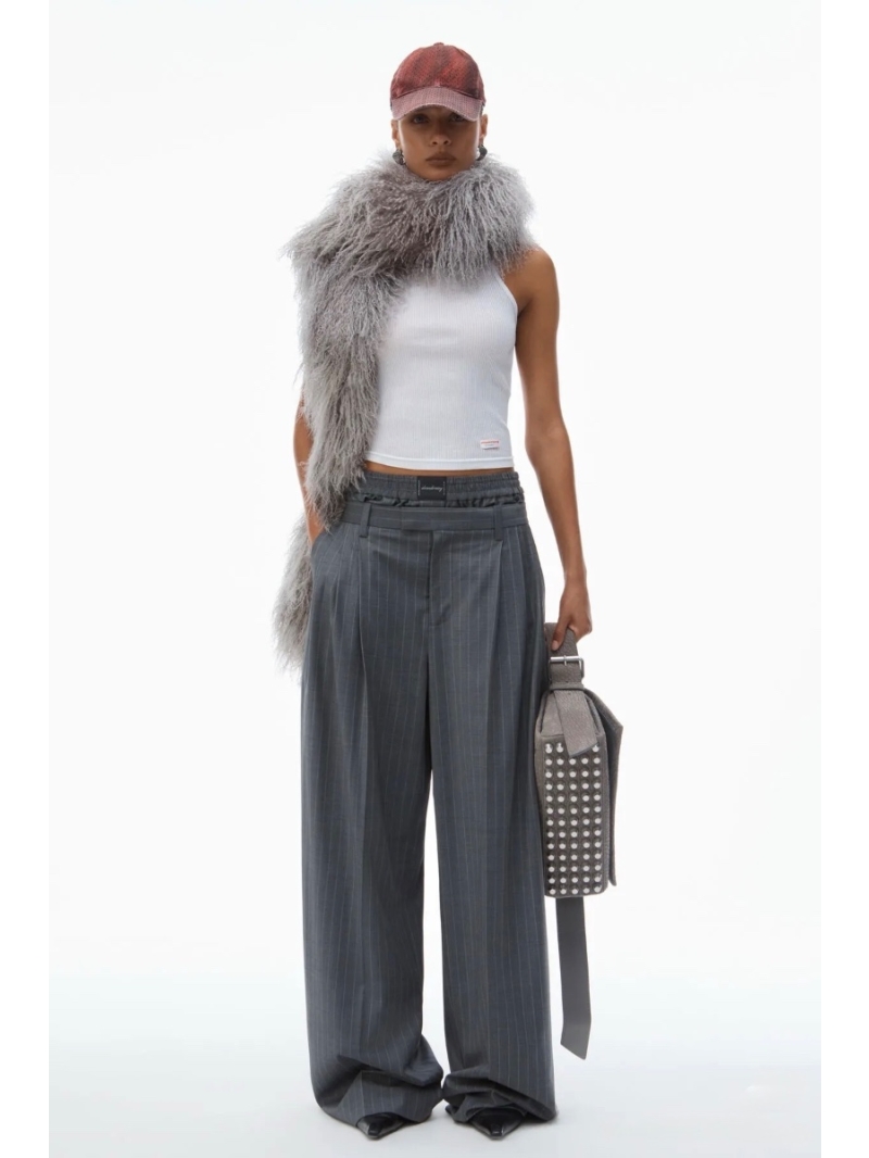 Alexander wang Dual-Waistband Pleated Wide-Leg Trousers