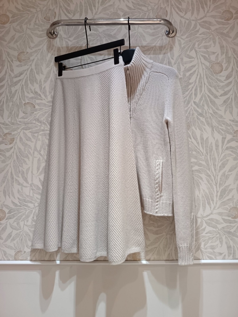 Loro Piana Ribbed Cashmere Midi Skirt - Oatmeal Beige