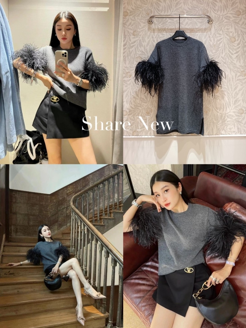 Valentino Ostrich Feather Knit Sweater - Dark Grey